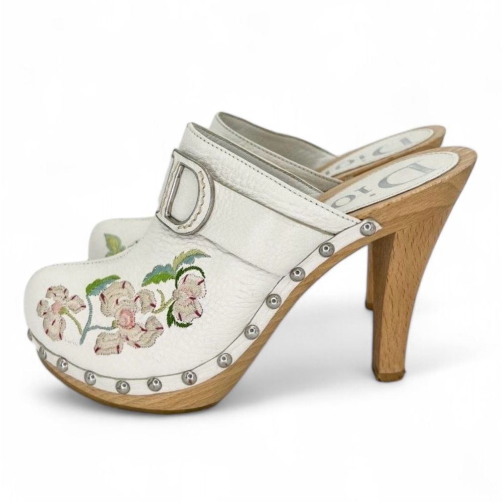 Rare Vintage DIOR by John Galliano White Embroidered Floral Print Clogs … - Picture 5 of 14
